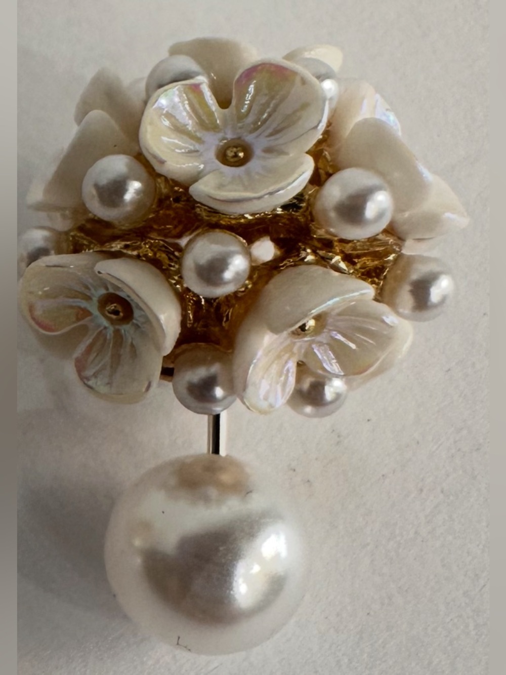 Elegant Pearl & Mother-of-Pearl Floral Drop Earrings - Ivory